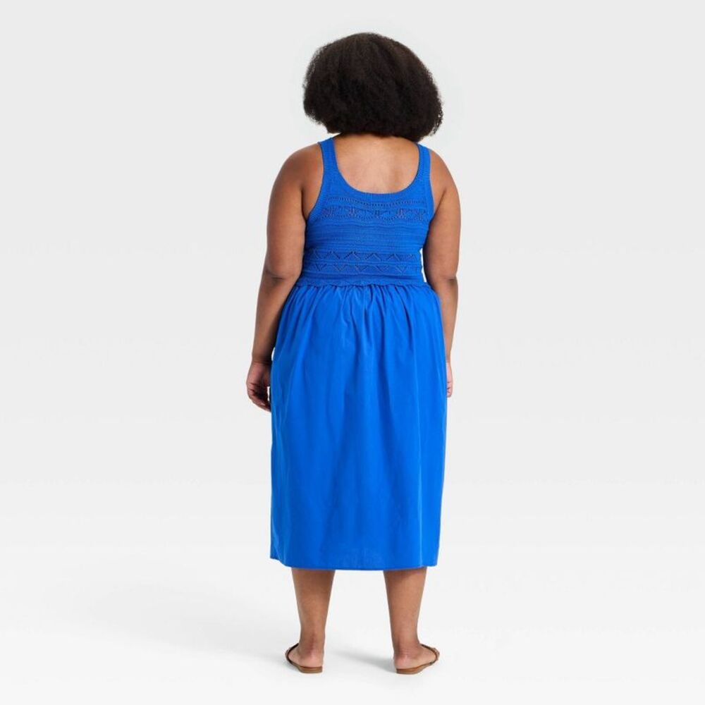 Ava & Viv - Women's Openwork Mix Media Midi Sweater Dress - Av Blue - Picture 2 of 3